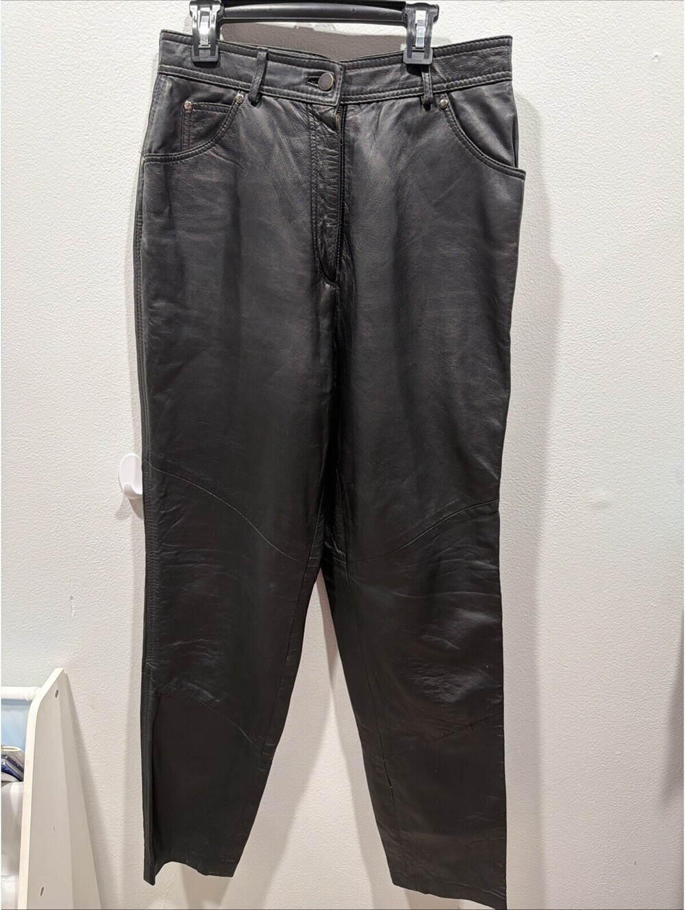 Vintage 90s Wilsons The Leather Experts Black Leather Pants Straight Leg Size 12